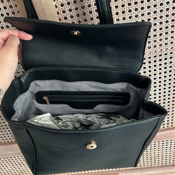 Black Faux Leather Backpack Purse w/ Gold Hardware - Picture 4 of 8